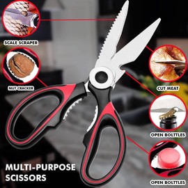 Ronluuu Kitchen Scissor, Heavy Duty Scissors for Kitchen Use with Safety Cover & Soft Grip & Multi-Functional Utility Scissors, Shears for Meat Poultry Herbs Cutting (2 Pack)