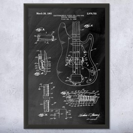 Bass Guitar Patent Framed Print (11x14) Guitar Wall Art, Man Cave Decor, Bass Player Gifts, Music Decor, Teacher Gifts, Classroom Decor