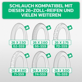MOOVMOOV Bicycle Inner Tube 26 Inch (Presta Valve) - For Tyres 26 x 2.50, 26 x 2.60, 26 x 2.75, 26 x 2.80, 26 x 3.0 (ETRTO 60-559 to 76-559) - Pack of 2 - For MTB, E-Bike & More