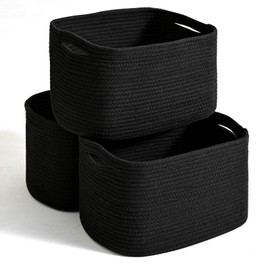 Dcerzxzci Storage Baskets for Organizing Shelves, Woven Cotton Rope Bins for Organization, Dog Toy Organizer for Shelf Living Room Bedroom, 14.8"×11"×9.5", Pack of 3, Black