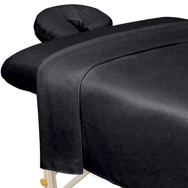 ForPro Professional Collection Premium Microfiber 3-Piece Massage Sheet Set for Massage Tables, Includes Flat Sheet, Fitted Sheet and Fitted Face Rest Cover, Black