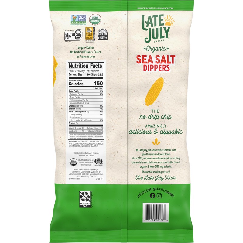 Late July Sea Salt Dippers Organic Tortilla Chips, 7.4 Oz