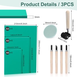 Nuyoah Linoldruck Set Linolschnitt Schnitzset Linolplatten A4 A5 A6 Linoleum Druck Set Stempelgummi Starter DIY Werkzeug Stempel Schnitzen Linol Platten Gummistempel Schnitzblöcke 9Stk