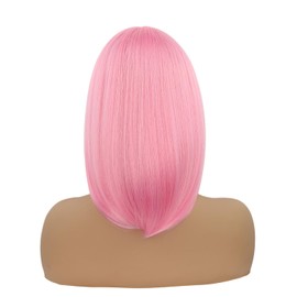 Pink Color Short Bob Wigs with Bangs for Women Synthetic Fiber Short Cosplay Bob Wig (Pink 14 Inches)