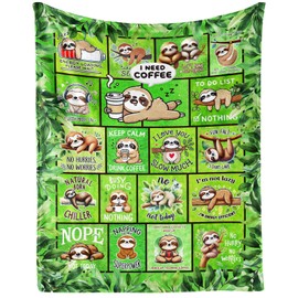 Soft Flannel Sloth Throw Blanket for Girls Boys Kids - Warm All Season Lap, Chair, Sofa Blanket for Sloth Lovers - 50"x40"