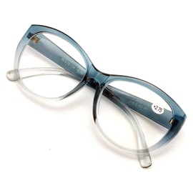V.W.E. Oversize Women Reading glasses - Magnified Readers Cateye Vintage Jackie Oval - Clear lens (Blue, 3.25)