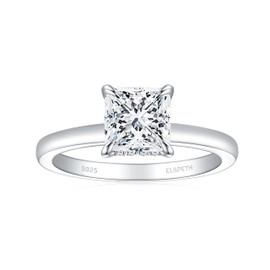 Elspeth 1.5CT 925 Sterling Silver Engagement Rings for Women Princess Cut Solitaire Cubic Zirconia Promise Rings for Her Size 5