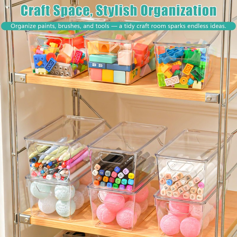 6 Pack Small Clear Storage Bins with Lids, Acrylic Arts