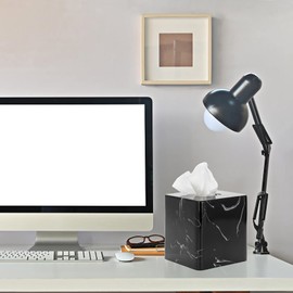 Sumnacon Resin Square Tissue Box Cover - Stylish Cube Tissue Box Holder with Open Bottom, Decorative Tissue Holder for Bathroom Vainty Toilet Tank Dresser Desk Table Kitchen Countertop, Marble Black