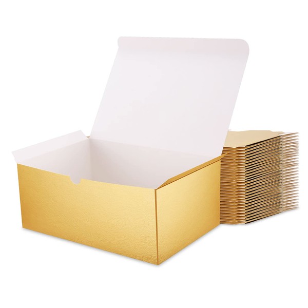 MALICPLUS 30 Gold Gift Boxes 9.5x6.5x4 Inches Premium Gift Boxes Bridesmaid Proposal Boxes, Paper Gift Boxes with Lids for Light Weight Gifts, Crafting, Cupcake Boxes (Grass Texture Gold)