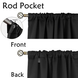 BGment Black Cafe Curtains 36 Inch Length for Half Windows - 34 x 36 inch Curtains Rod Pocket and Back Tab Thermal Insulated Room Darkening Short Curtains for Kitchen, 2 Window Panels