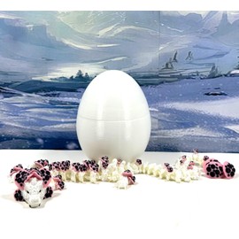 Articulated 3D Printed Pink and White Mushroom Dragon, Fidget ADHD Toy for Autism, Gift Dragon Toy D035