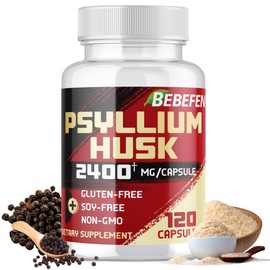 BEBEFEN Psyllium Husk Capsules 2400mg with Black Pepper - 4 Month Supply - Daily Soluble Fiber for Gut Health - Non-GMO and Gluten-Free Formula - 120 Capsules