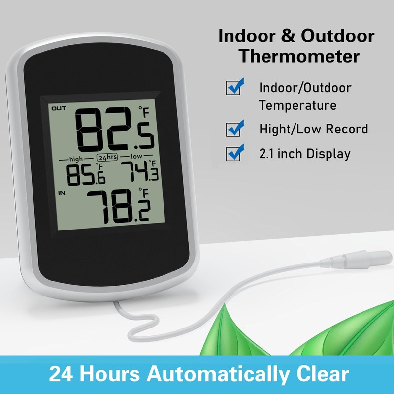 Urageuxy Wired Indoor Outdoor Thermometer, Home Room Temperature Monitor with