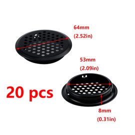 Antrader 20 Pack Louver Vents, 201 Stainless Steel Round Mesh Hole Air Vents 53mm(2 inch) Mounting Diameter,Black