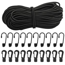 1/4"Bungee Shock Cords with Hooks, 130Feet Elastic Nylon Cords Kayak Stretch String Rope for Bikes, Tie Downs, Boating, Camping,Cars,Sunshades, Fitness,Outdoor Enthusiasts (1/4 inch x 130 feet, Black)