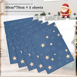 Blue Recyclable Wrapping Paper with Star, QRTDXP Xmas 5pcs 50cm*70cm Wrapping Paper Sheets Design for Birthday Xmas Day Wedding Graduation