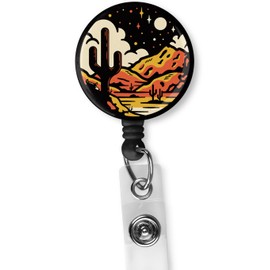 LDGXHCS Desert Landscape Retractable ID Card Badge Holder with Alligator Clip, Name Nurse Decorative Badge Reel Clip on Card Holders,Badge Holder,Badge Reel, Small, Black, LDGXHCS-2024