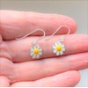 Daisy Flower Dangly Earrings .925 Sterling Silver Dangle Drop