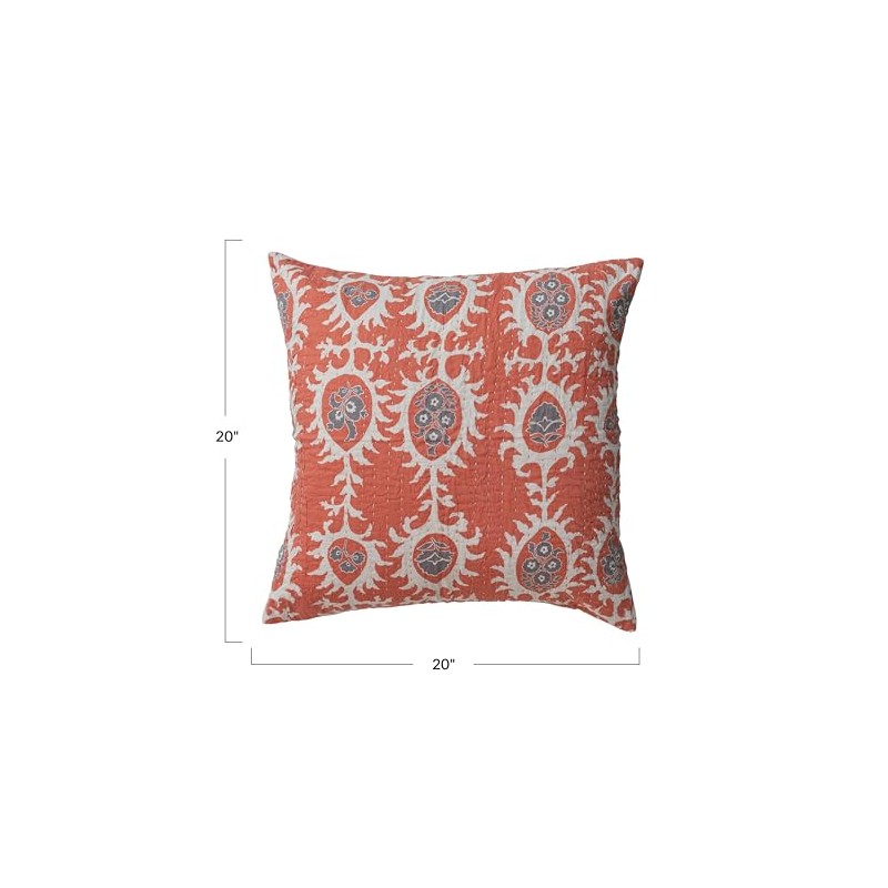 Creative Co-Op Patterned Cotton Voile Pillow, Multicolor, Orange