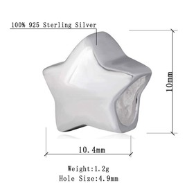 925 Sterling Silver European Style Beads Glossy Shiny Heart Charm Hold Me Firmly Charm Nature White Simulated Pearl Steadfast Love Charms (Silver Star)