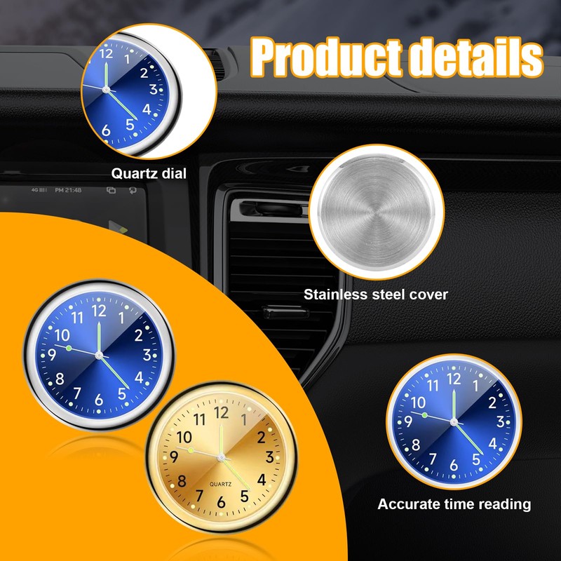 Dickno 2 PCS Stick on Dashboard Car Clock, Mini Tiny
