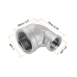 sourcing map 304 Stainless Steel 90 Degree Elbow Fittings NPT 1 x NPT 1/2 Female to Female Threaded Adapter Pipe Fitting for Connecting Water Pipe Air Hose PVC Tube Cast Coupling