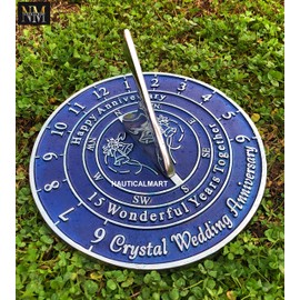 NauticalMart 15th Crystal Wedding Anniversary Sundial Gift for Him or Her, Husband or Wife, Parents, Grand Parents, Couples to Celebrate Anniversary Unique Gift (15th Anniversary)