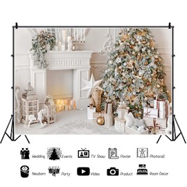 Qinunipoto Backdrop Christmas Tree Mantle Piece Gift Corner 1.5x1m for Photography Photography Backdrop Photo Studio Prop Photography Kids Photography Party Decoration Cosplay Backdrop Kids Photography Party Background Wall Decor Portrait Remote Office P