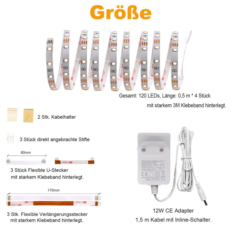 WOBANE LED Under-Unit Light with Switch, 4 x 50 cm