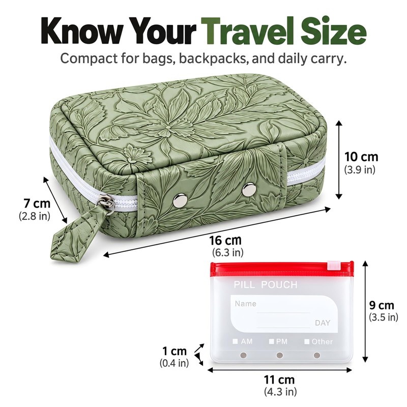 A8 Pill Pouches for Travel, 14 Reusable Pouches, Green Travel
