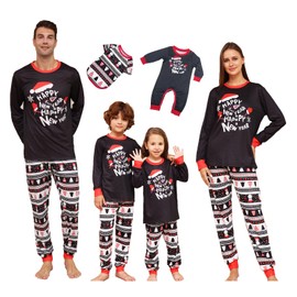 LOVESHOOT Women Black Happy New Year Family Christmas Pjs Matching Sets Xmas Holiday Pajamas for Adult Kids Baby Dog Family Sleepwear Home Loungewear Outfits XL