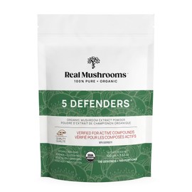 Real Mushrooms 5 Defenders Powder - Organic Mushroom Extract w/Chaga, Shiitake, Maitake, Turkey Tail, & Reishi - Mushroom Supplement Vegan, Non-GMO, 45 Servings