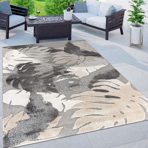 Rugshop Arles Palm Floral Leaves Non-Shedding Patio Deck Backyard Indoor/Outdoor Area Rug 7'10" x 10' Gray
