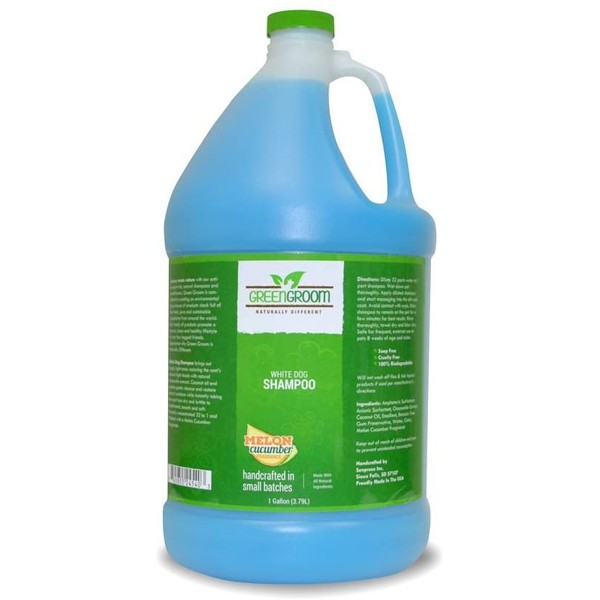 Green Groom White Dog Shampoo, 1 Gallon - All Natural Ingredients, Chamomile Extract, Infused With Coconut Oil and Protein, Soap and Cruelty Free, Restores Coat's Natural Shade