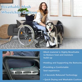 REEZEIVI Washable Wheelchair Seat Cushion,Breathable and Not Stuffy 3D Air MeshWheelchair Seat Cushion, Chair Cushion with Anti-Slip Bottom,17 Inch X 16 Inch X 3 Inch