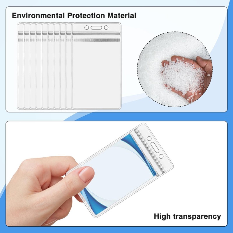10 Pack Badge Holder Sealable Waterproof Clear Vertical Holder Fit