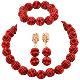 aczuv Nigerian Wedding African Beads Jewelry Set Women Simulated Pearl Necklace and Earrings, Faux Pearl, plastic