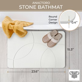 ANACTORO Stone Bath Mat, Diatomite Stone Bathmat, Fast-Drying Eco-Friendly Diatomaceous Mat, Absorbs Water Instantly, Non-Slip Shower Mat for Bathroom, 23.6 x15.3 (White, Large, Rectangular, Abstract)