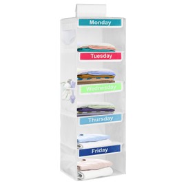Weekly Clothes Organiser for Kids, 5-Shelf Hanging Storage Organiser for Daily Clothes, Day of The Week Children Clothes Organizer, Monday to Friday Wardrobe Storage for School Uniform Hats (white)