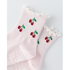 Cute Pilates Grip Socks (CA/US, Alpha, One Size, Regular, Regular, 1-Pack-Cherry)
