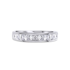 Wishrocks 1 Carat 2.5MM Princess Cut Lab Created Moissanite Half Eternity Ring for Women In 14K White Gold Plated Sterling Silver Stackable Promise Wedding Band(VVS1 Clarity, 1.00 Cttw)-9