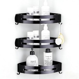 Estanteria ducha sin Taladros 3 Piezas, Estante Ducha Acero Inoxidable,Estanteria sin taladro con 6 Ganchos,Colgante para Pared Accesorios para Bao...