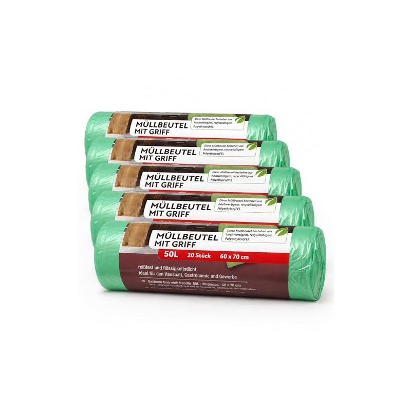 Sperling 100 Bin Liners with Handle, 50 Litres, 20 per