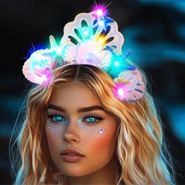 Zoestar Luminous Shell Headband, LED Starfish Headbands, Pearl Mermaid Headpiece, Beach Costume, Hair Accessories for Women