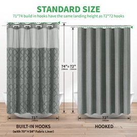 eachope Grey No Hook Shower Curtain and Fabric Liner Set, Boho Tufted Chevron Striped and Shabby Chic Textured Shower Curtain with a See-Through Top Window, Hotel Décor, 71" W x 74" H