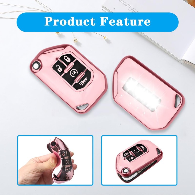 QBUC Jeep Key Fob Cover With Keychain, Flip Key Case