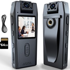 LX-VIECKDUN Body Camera,1080P HD Mini BodyCam,Night Vision Wearable Camera with Audio&Video Recording,64GB Small Personal Camcorder Recorder,Sport Action Body Worn Cam for Work,Travel,Vlogging