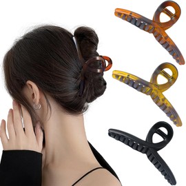 Hair Clip, Large Hair Claw, Large Hair Clip, Firmly Curled, Hair Accessories, Hair Clup, Bender, Stylish, Adult Cute, Length 5.1 inches (13 cm), Office, Black, Tortoise Shell, Dark Brown