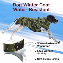 IKIPUKO Dog Coat - Warm Zip Up Snowsuit for Large Dogs, Reflective, Water-Resistant, Camouflage